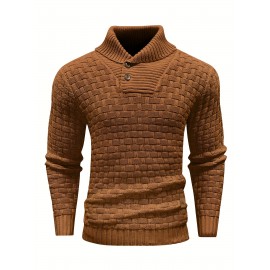Men's Casual Waffle Knit Lapel Button Sweater